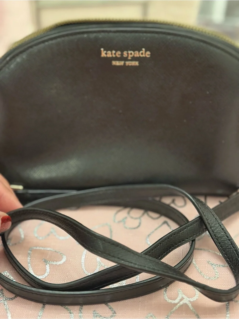 kate spade Black Leather Dome Crossbody with Gold Logo